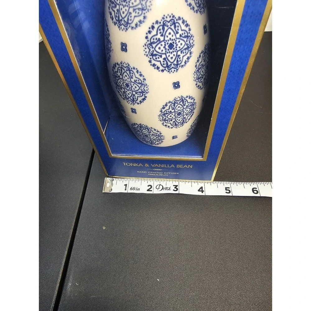 Hand Crafted Diffuser Vase Blue and White Ceramic